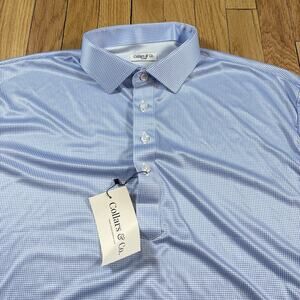 NWT Collars and Co Mens Size XL Relaxed Dress Collar Polo Shirt Blue Houndstooth